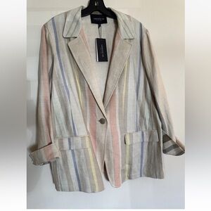 NWT Lafayette 148 New York RAFIA Striped Blazer Jacket Linen Size 16 NEW Stripe